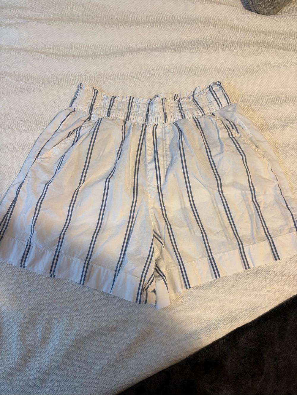 aerie White Shorts with Blue Vertical Stripes - High Waist